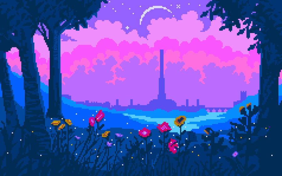 8-bit Factory Forest Cute Aesthetic Pc Wallpaper