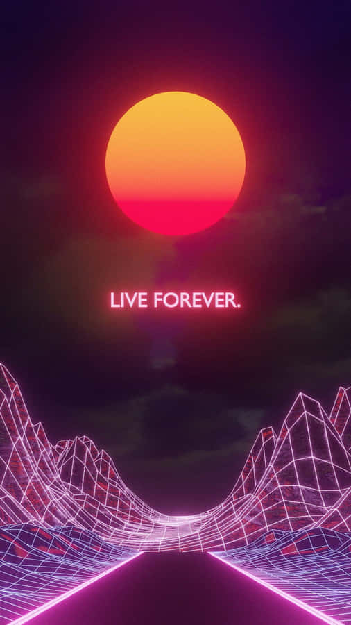 80s Vaporwave Neon Gridline Pattern Wallpaper