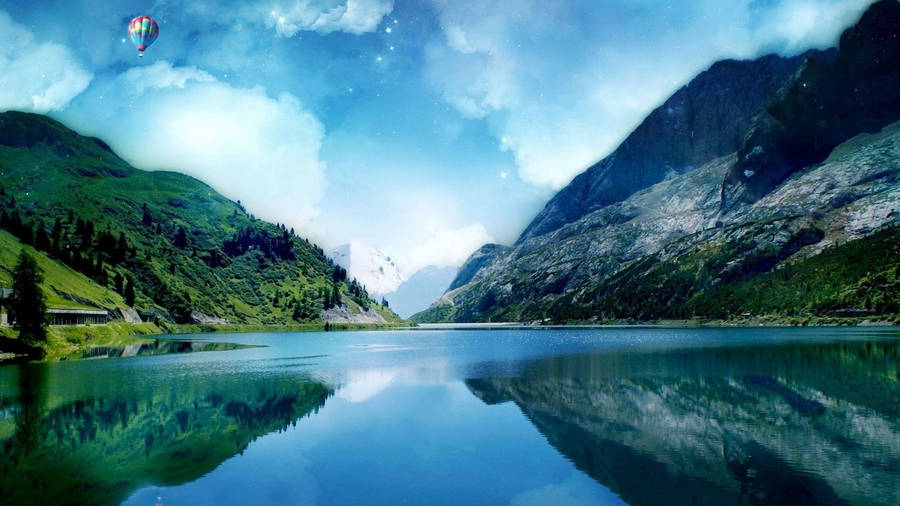 8k Desktop Lake And Mountain Wallpaper