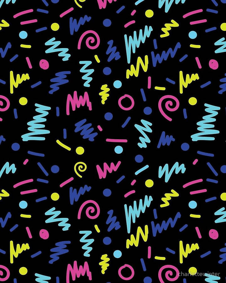 90s Fun Neon Doodle Pattern Wallpaper