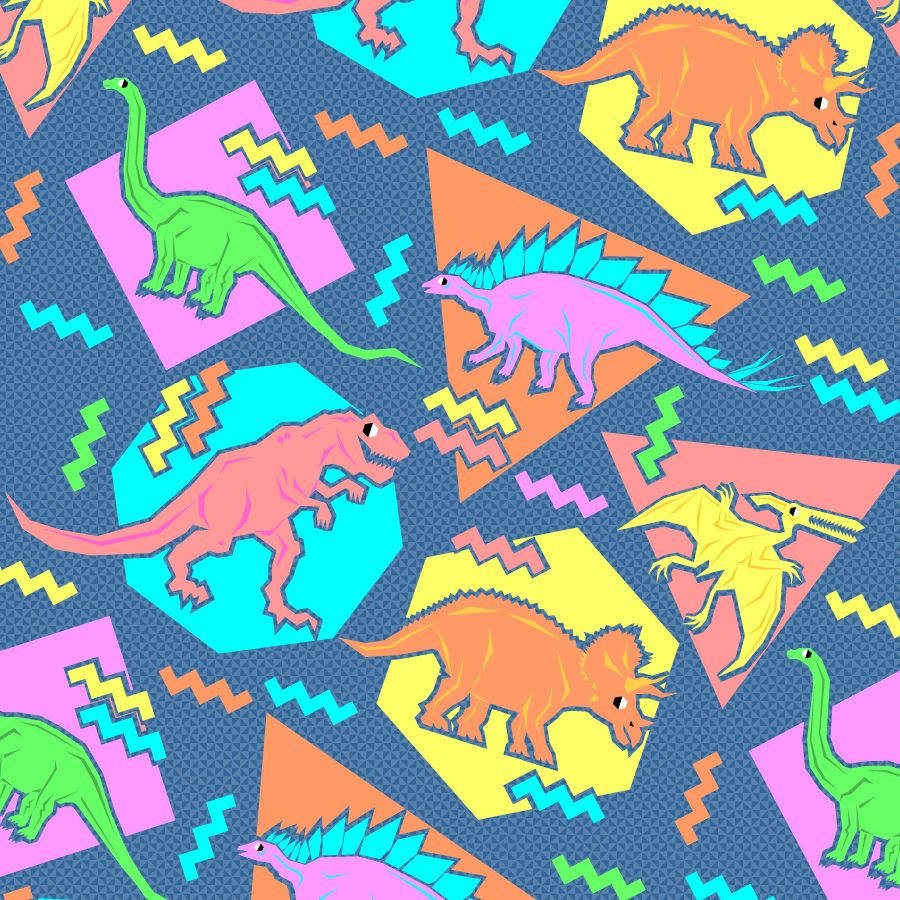 90s Pixel Dinosaur Pattern Wallpaper