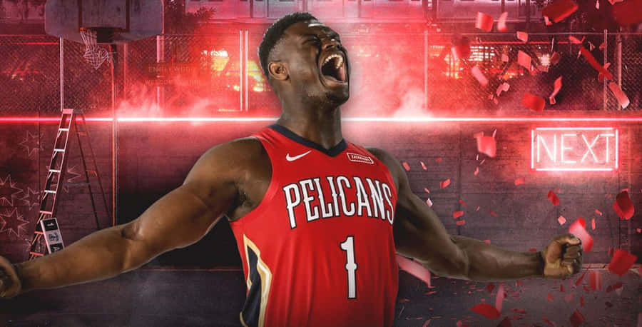 A Basketball Player Is Holding His Arms Up In The Air Wallpaper