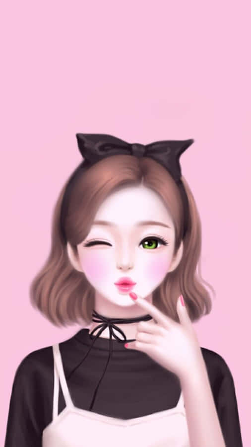 A Beaming, Beautiful Girl Cartoon Character Proudly Displaying Her Artwork. Wallpaper