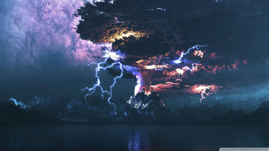 A Beautiful And Mysterious Lightning Bolt From A Distant Storm. Wallpaper