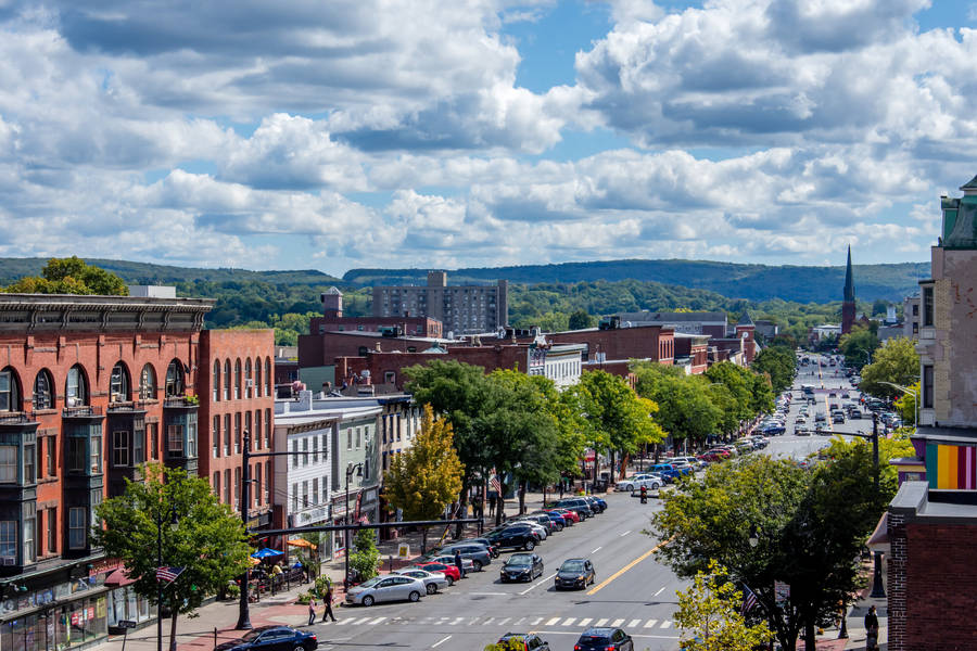 A Bird's Eye View Of Downtown Middletown In Connecticut Wallpaper