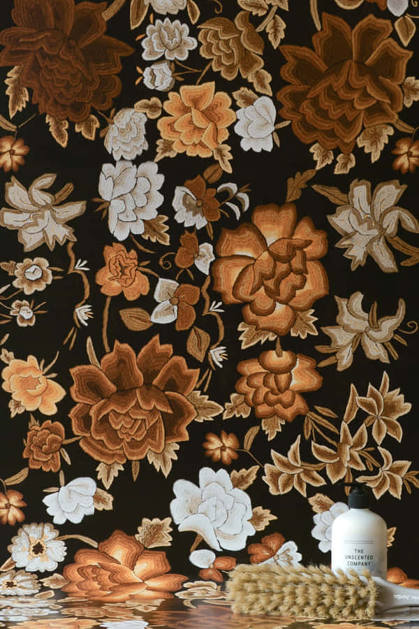 A Black And Brown Floral Wallpaper With A Brush Wallpaper