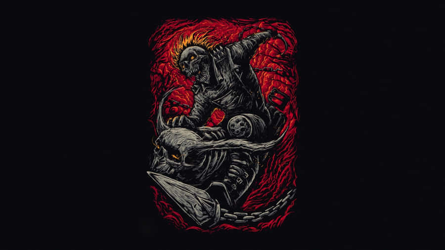 A Black And Red Tattoo With A Demon Riding A Horse Wallpaper