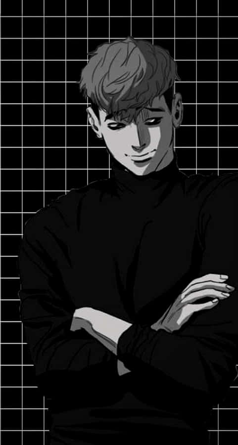 A Black And White Image Of A Man With His Arms Crossed Wallpaper