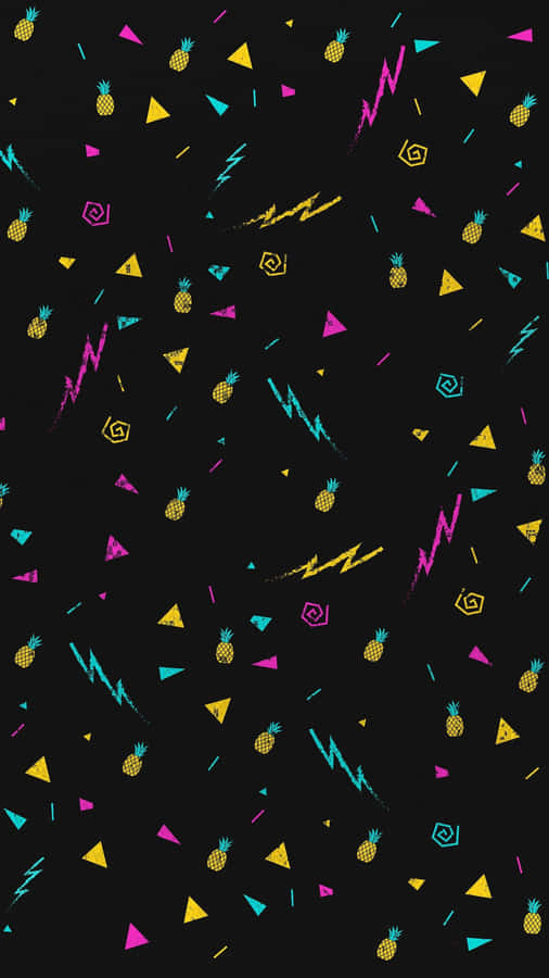 A Black Background With Colorful Shapes And A Rainbow Wallpaper