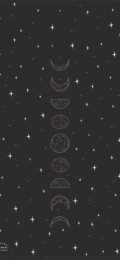 A Black Background With Stars And Moon Phases Wallpaper