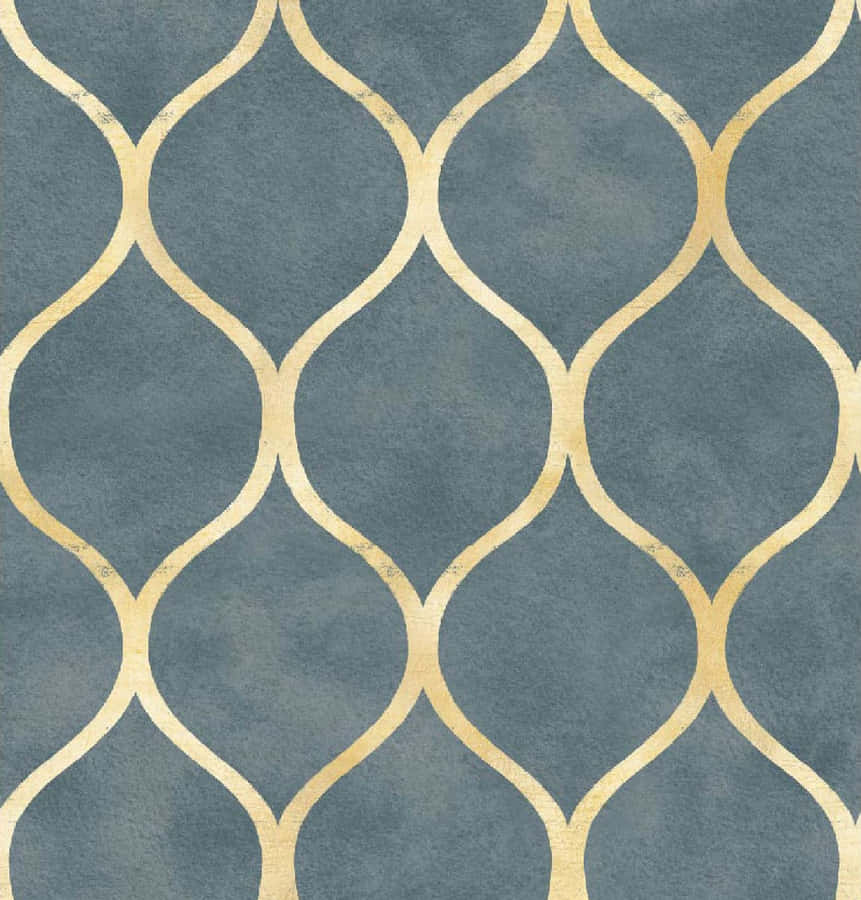 A Blue And Gold Wallpaper With A Geometric Pattern Wallpaper