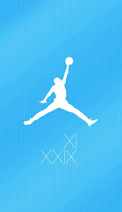 A Blue Background With A Silhouette Of A Jordan Logo Wallpaper
