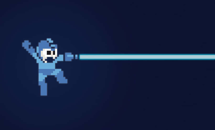 A Blue Pixel Man Is Flying With A Sword Wallpaper