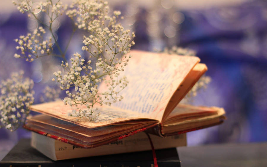 A Book Sits Perched Atop A White Flower Field Wallpaper