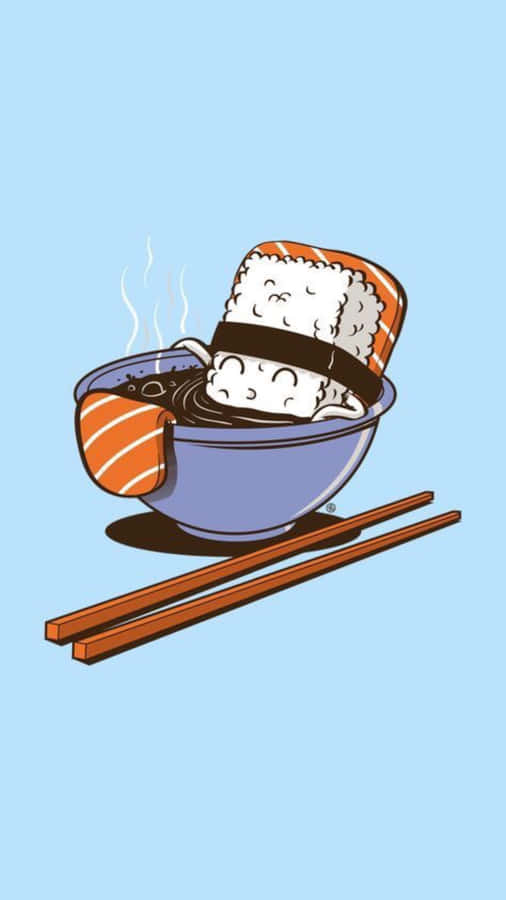 A Bowl Of Sushi With Chopsticks And A Bowl Of Rice Wallpaper