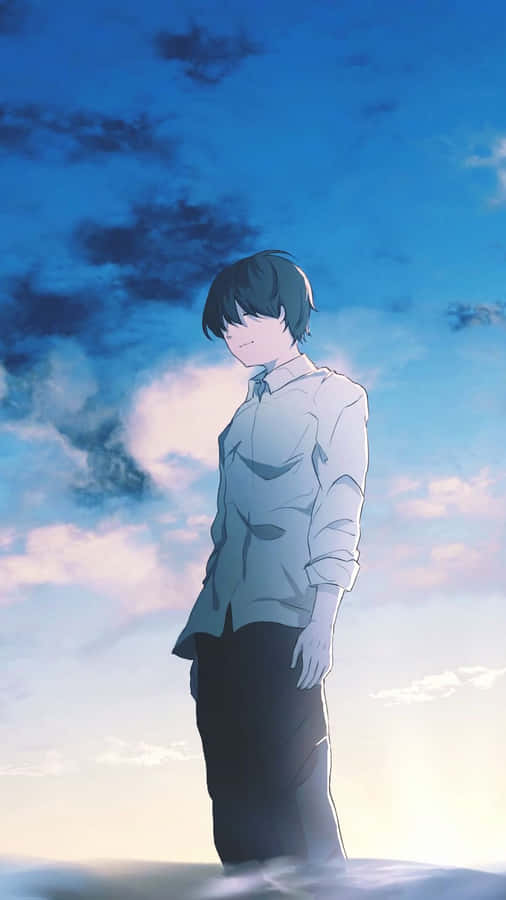 A Boy Standing In The Water With A Blue Sky Wallpaper