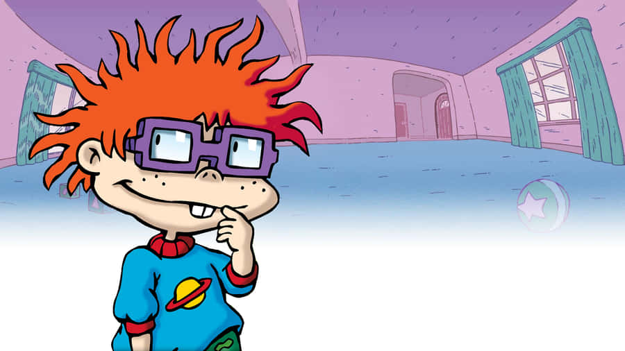 A Cartoon Character With Red Hair And Glasses Standing In A Room Wallpaper