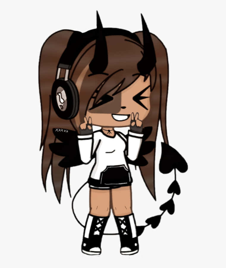 A Cartoon Girl With Headphones And Horns Wallpaper