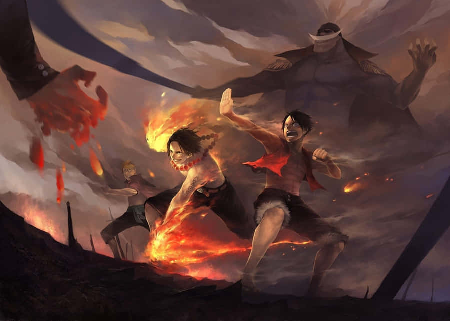 A Cartoon Illustration Of The Gritty Pirate Crew From The Anime Series, One Piece Wallpaper