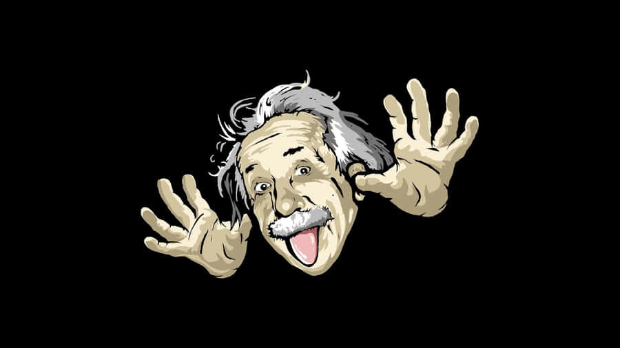 A Cartoon Of Albert Einstein With His Hands Out Wallpaper