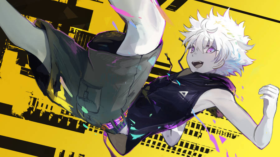 A Character With White Hair And Black Pants Is Flying Wallpaper
