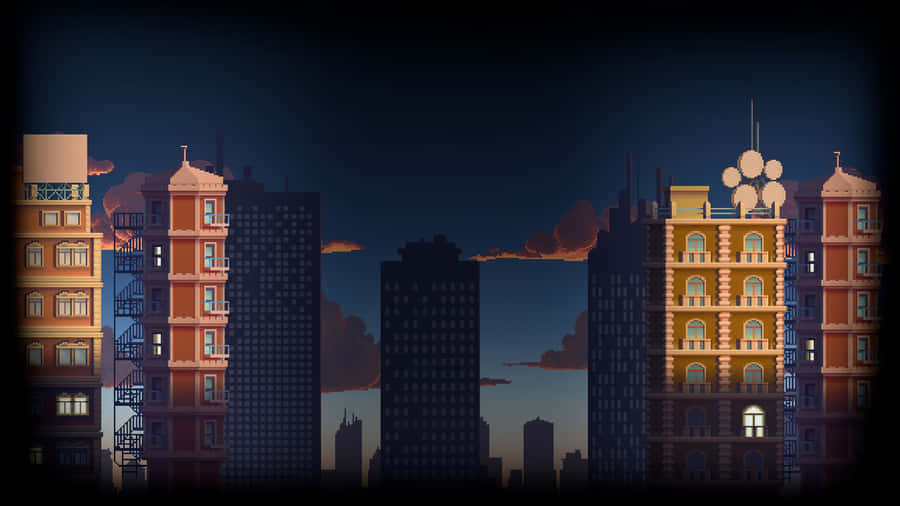 A City Dotted With Colorful Pixel Art Wallpaper