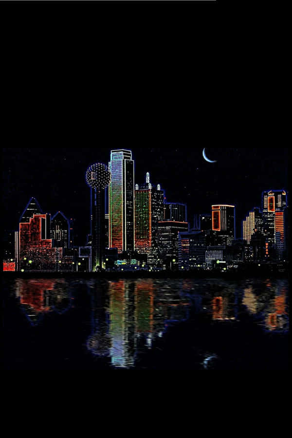 A City Skyline With A Moon And Stars Wallpaper