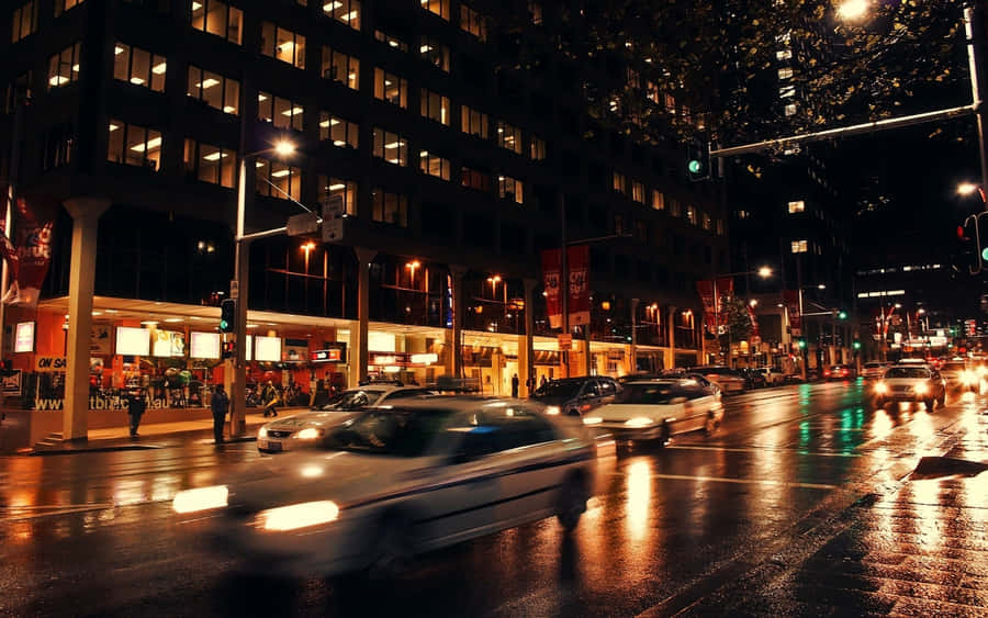 A City Street At Night Wallpaper