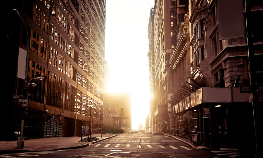 A City Street With A Street Light Wallpaper