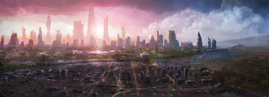 A City With A Cityscape In The Background Wallpaper