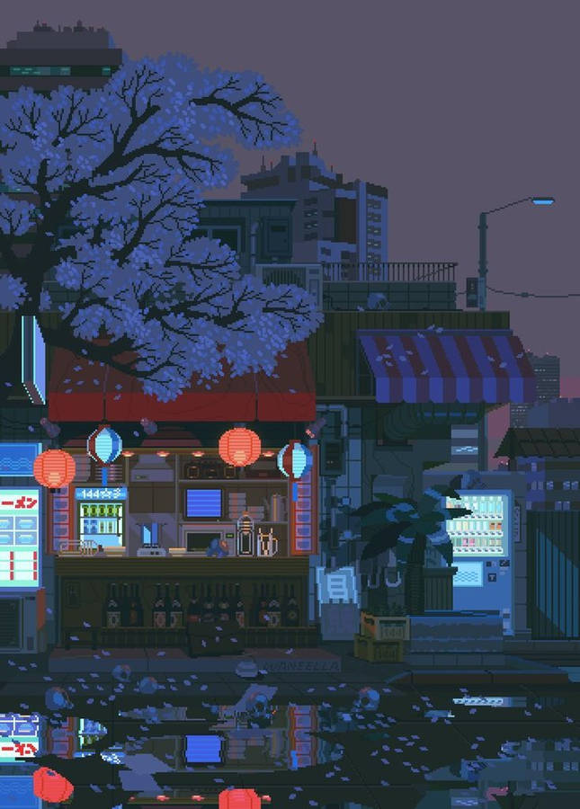A City With A Street And A Building Wallpaper