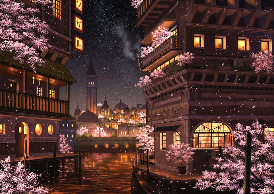 A City With Buildings And Trees Wallpaper