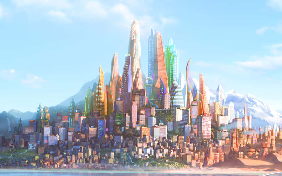 A City With Many Colorful Buildings In The Background Wallpaper