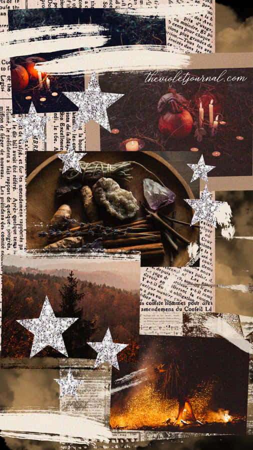 A Collage Of Images Of A Witch And A Candle Wallpaper