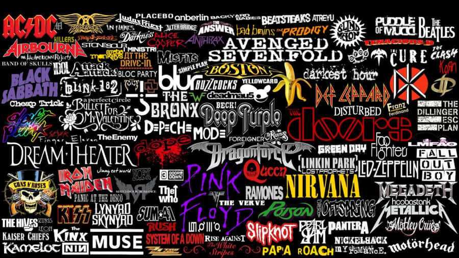 A Collage Of Many Different Bands And Their Names Wallpaper