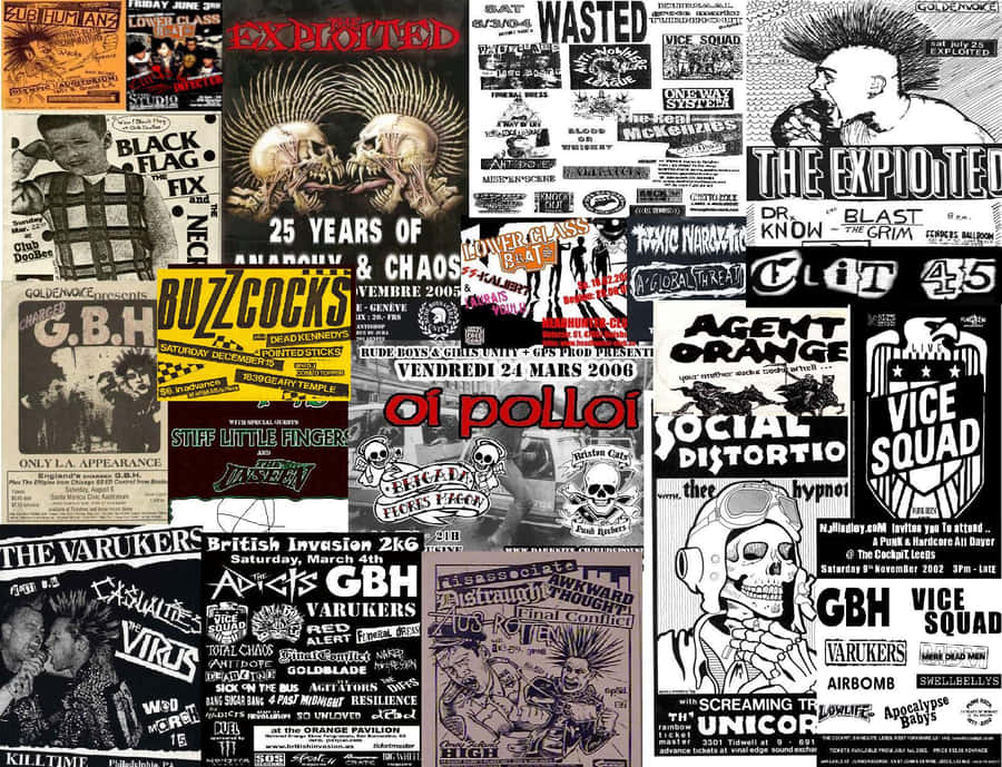 A Collage Of Posters With Many Different Bands Wallpaper