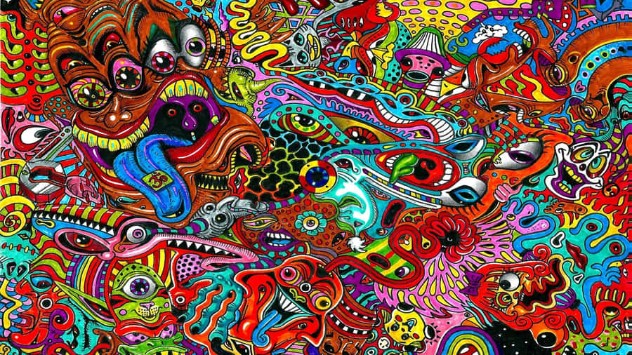 A Colorful Psychedelic Art Print With Many Different Colors Wallpaper