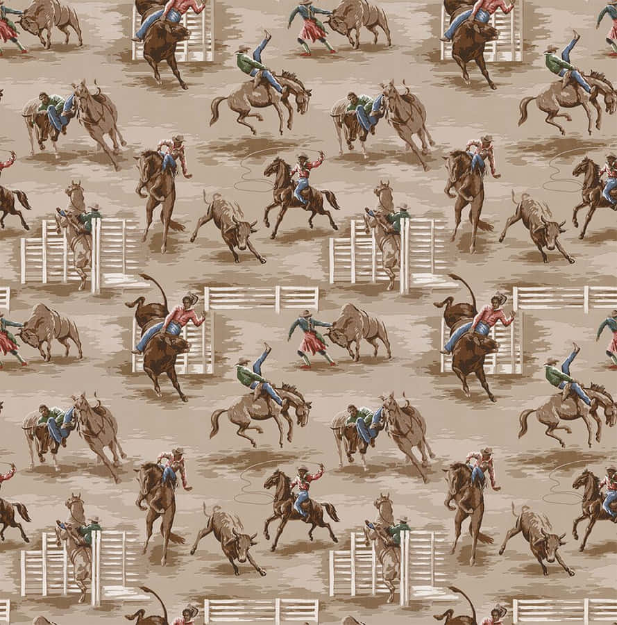 A Cowboy And Cowgirl Pattern With Horses And Cowboys Wallpaper