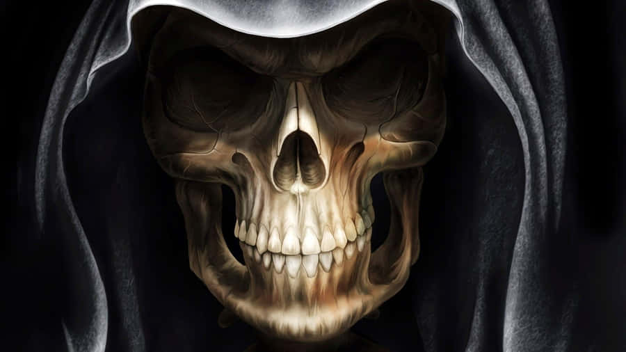 A Creepy Halloween Skeleton Emerging From The Shadows Wallpaper