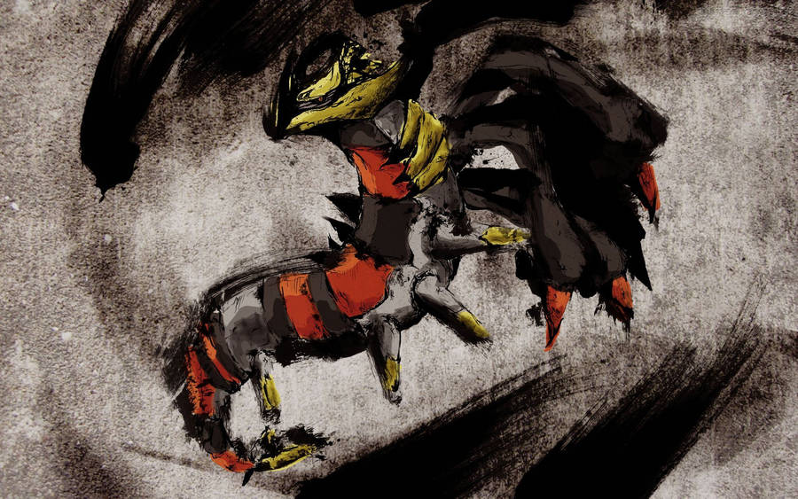 A Dark Cave Filled With Towering Statues Of Giratina Wallpaper