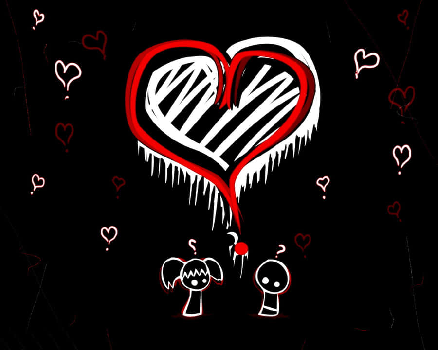 A Drawing Of A Heart With A Couple Of People Wallpaper