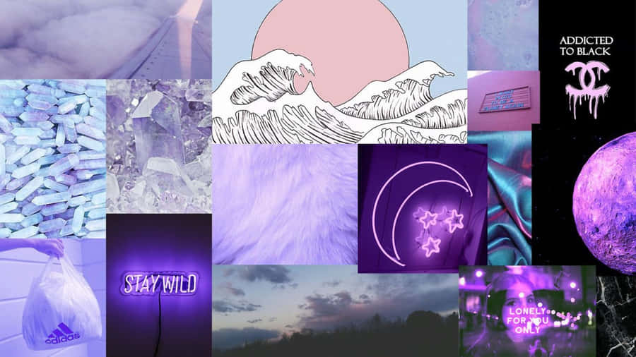 A Dreamy Purple Aesthetic Music Collage Wallpaper