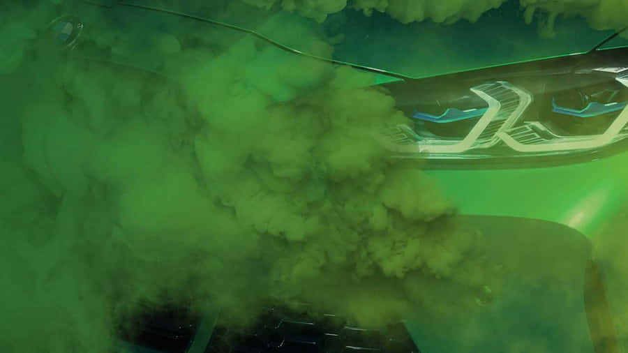 A Dynamic Bmw M3 Emerges From A Pulsating Cloud Of Green Smoke Wallpaper