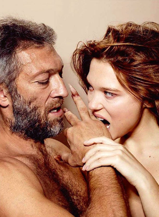 A Fascinating And Intense Moment Between Renowned French Actors Vincent Cassel And Léa Seydoux. Wallpaper