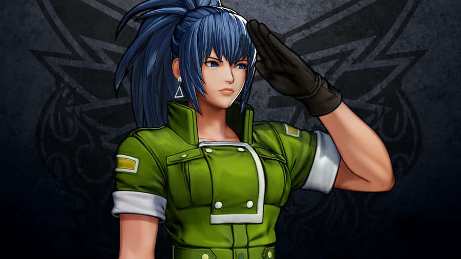 A Female Character In Green Uniform Saluting Wallpaper