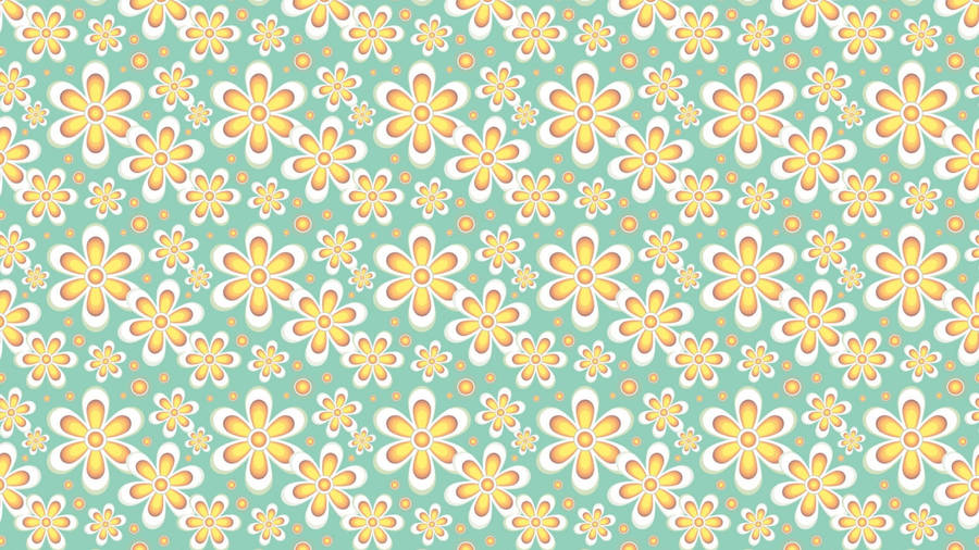 A Floral Pattern In Turquoise And Yellow Wallpaper