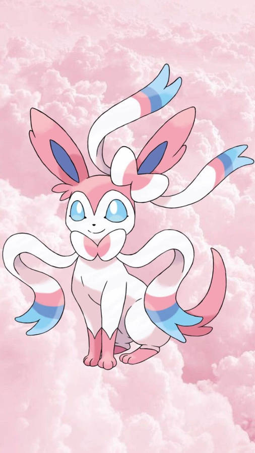 A Gentle Sylveon Enveloped In Beautiful Pink Clouds Wallpaper