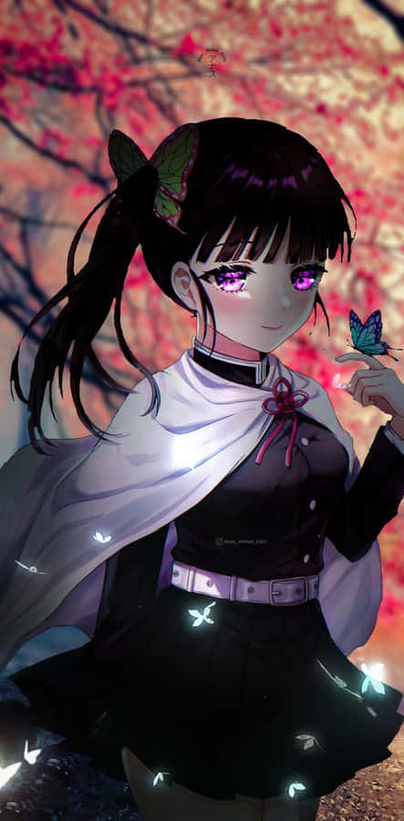 A Girl In Black And White Standing In Front Of A Tree Wallpaper