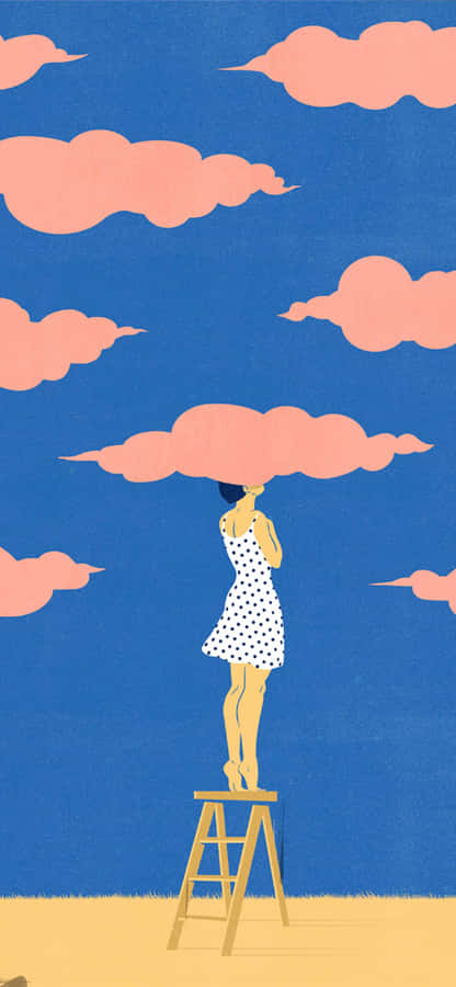 A Girl Is Standing On A Ladder In The Sky Wallpaper