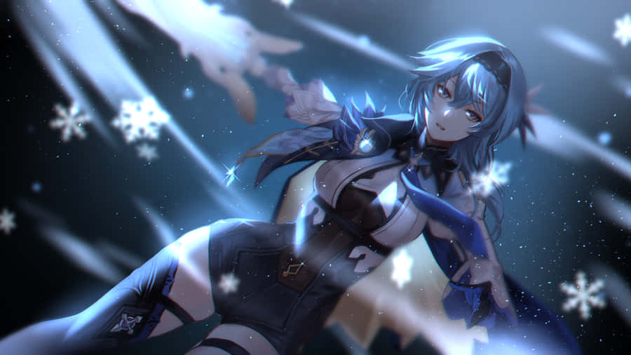 A Girl With Blue Hair And Blue Eyes Is Holding A Snowflake Wallpaper